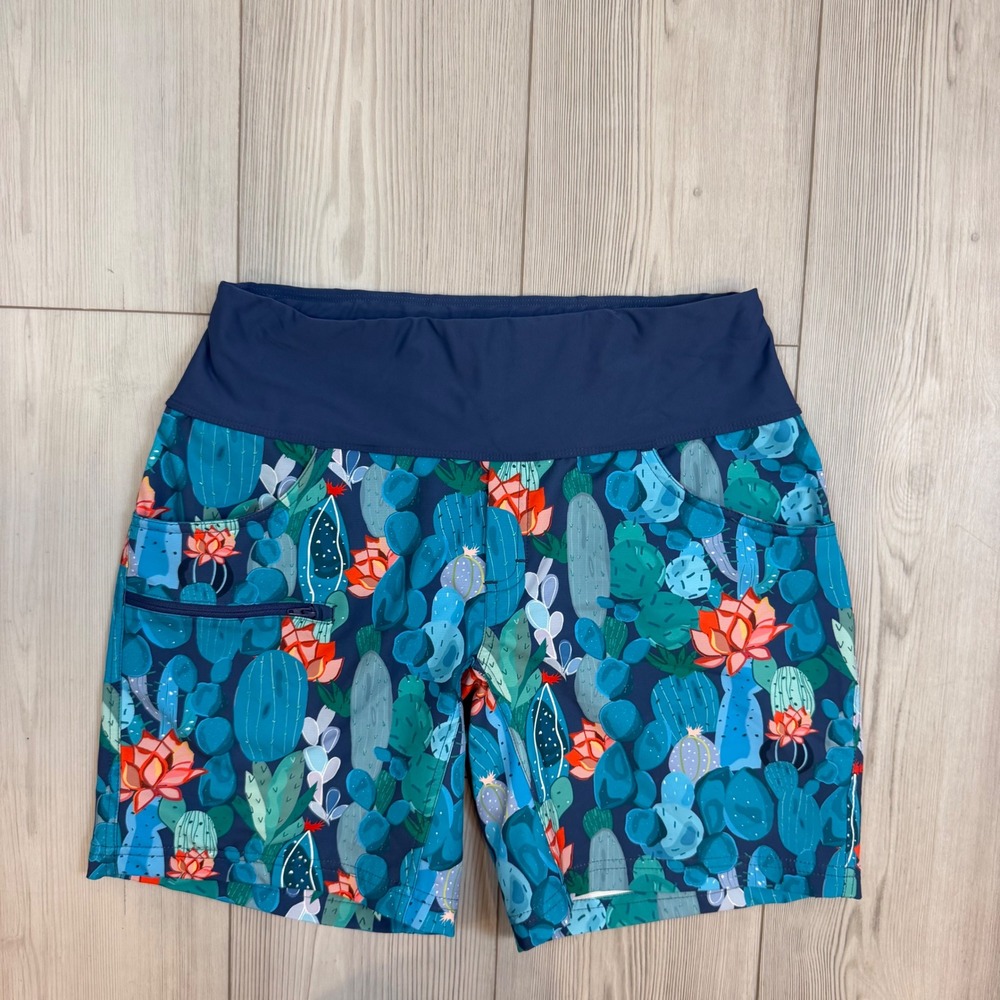 Shredly MTB Curvy Short Cactus Floral Mountain Bike Shorts Blue Green Size 4